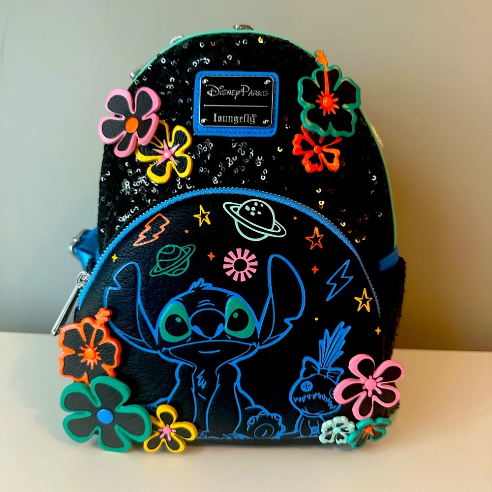 NWT!! Disney Parks Loungefly Mini Backpack - Stitch 626 Day - Black Sequin